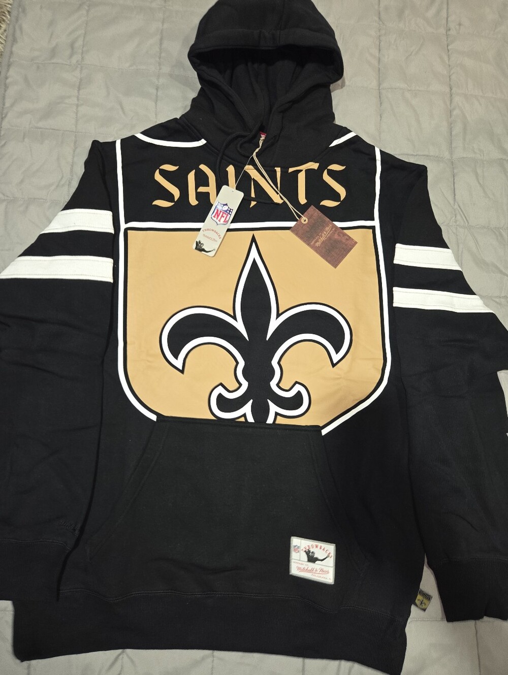 Men's Mitchell & Ness Black New Orleans Saints Big Face Pullover Hoodie